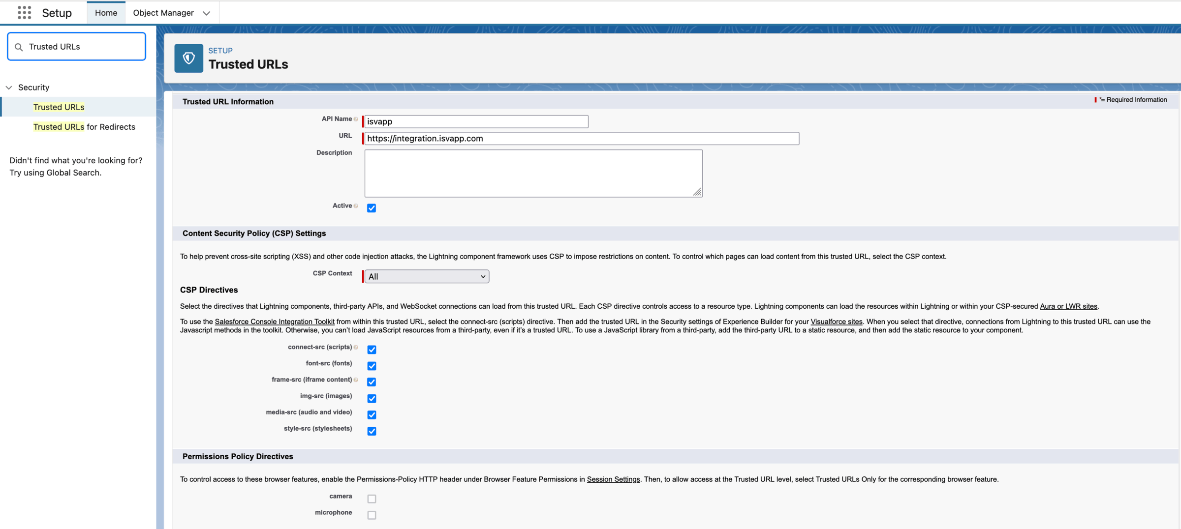 Trusted URL Configuration