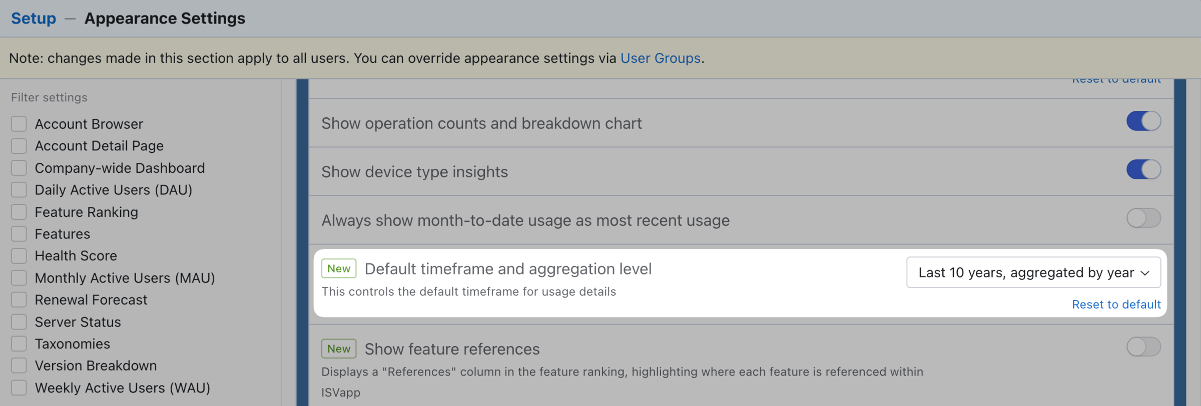 Specify default aggregation in ISVapp: yearly or monthly